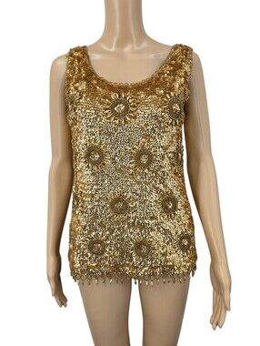 Cardell Vintage 60s Gold Sequin Beaded Wool Knit Tank
